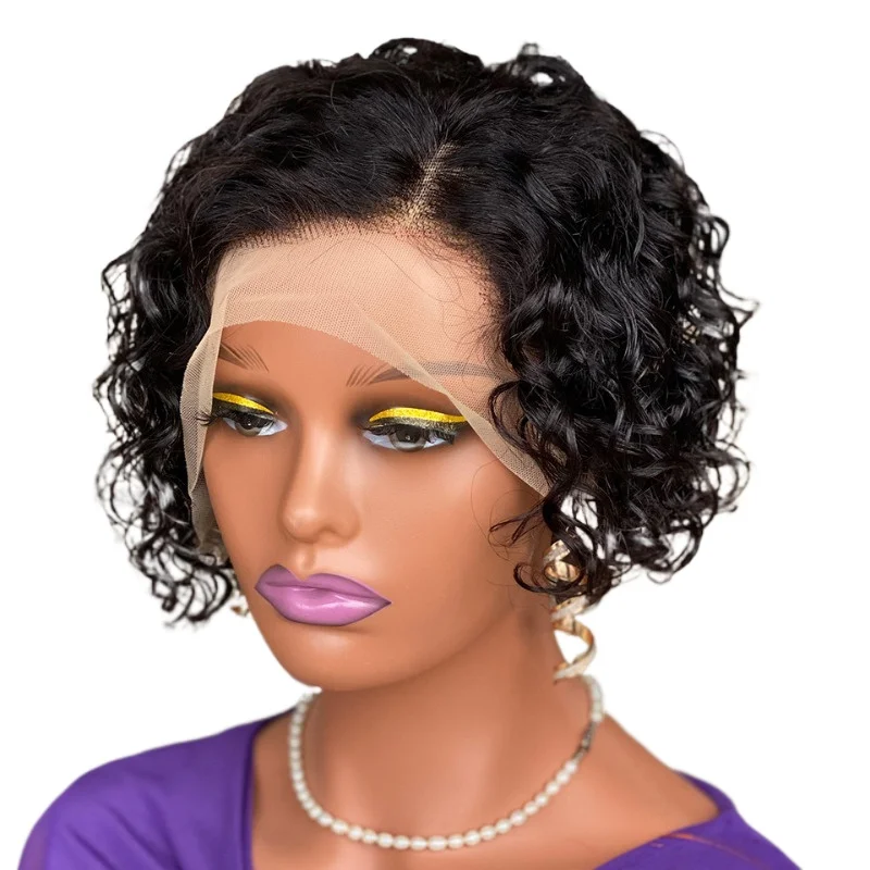 12A Hochwertige 180% Dichte Lockige Pixie-Cut-Perücken mit 13*4 Frontal-Spitze aus Brasilianischem Echthaar, Natürlicher Kurzhaarstil – Detail 6