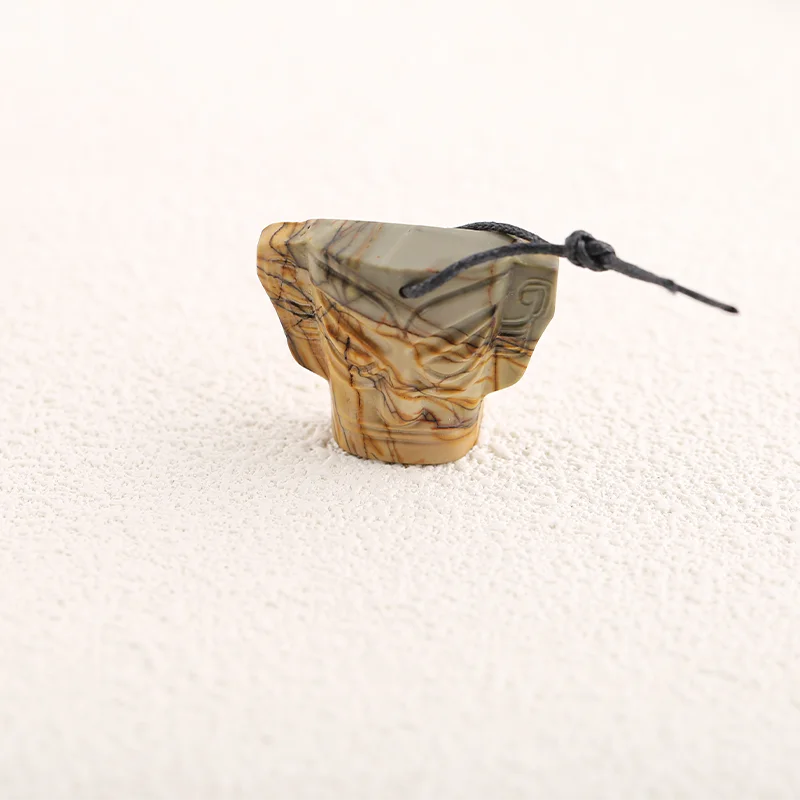 Natural Stone Multi-Color Picasso Jasper Carved Sanxingdui Head Pendant Necklace Jewelry For Women Men Bead Pendant