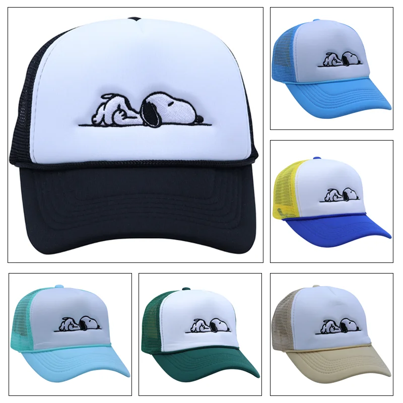 

Бейсбольная кепка Snoopy, модная мужская и женская сетчатая кепка с вышивкой, мультяшная летняя уличная солнцезащитная шляпа от солнца, повседневные кепки в стиле хип-хоп, подарки