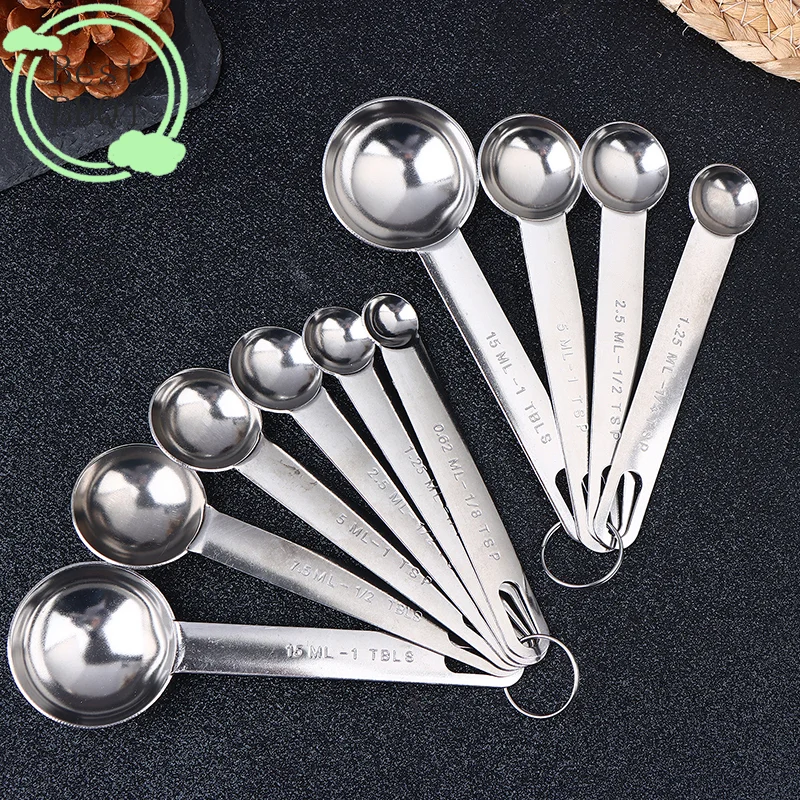 (BBQ4)4/6/8Pcs Set Stainless Steel Measuring Spoon Cup With Scale Measuring Ruler Egg Beater Spoon Kitchen Baking Measuring Tool