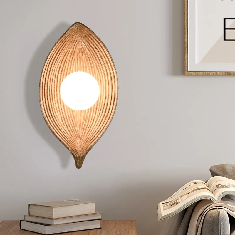 

Wabi Sabi Resin Tree Leaf Led Wall Lamps Japanese Simple Retro Bedroom Background Staircase Indoor Lighting Clearing Luminary