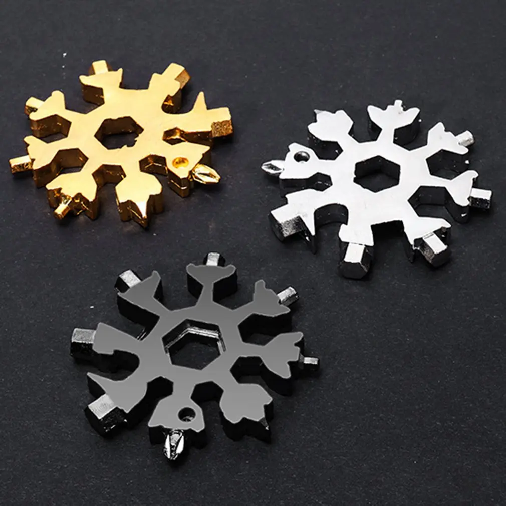 Multifunctional 18 In 1 Snowflake Torque Wrench Multi Pocket Tool Keyring Key Ring Spanner Hex Wrench Wrench Tools Hand Tools