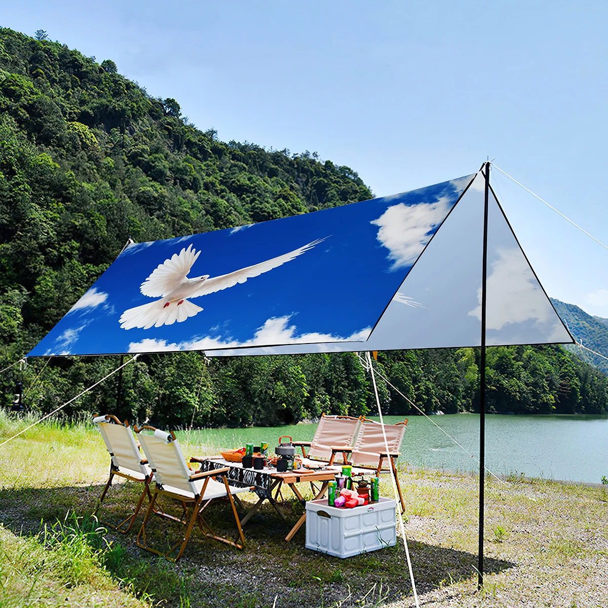 

UV Resistant Sun Shade Canopy for Friend,Peace Dove Print Waterproof Lightweight Portable Foldable Tent For Picnic,Beach Camping