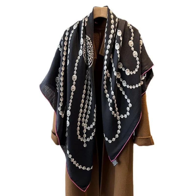 New Pearl Chain Pattern Soft to the heart! Luxury cashmere scarf women autumn winter French style thread long shawl dual-use