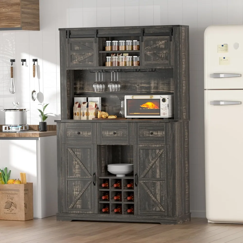 

Farmhouse Coffee Bar Cabinet,72" Kitchen Hutch with Storage, Buffet Sideboard Cupboard with Adjustable Shelves, Customized