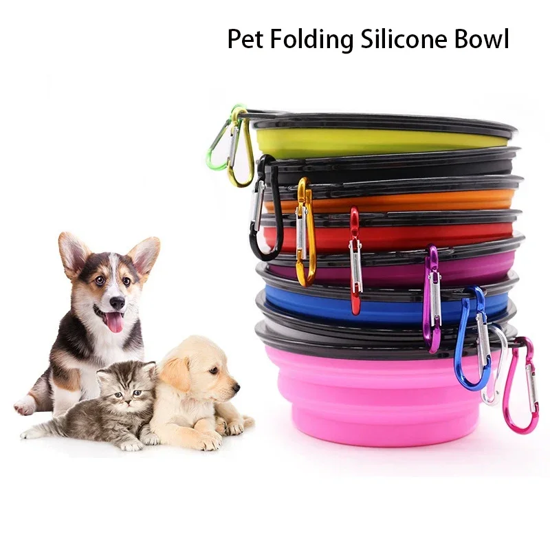 Dog Folding Bowl Portable Dog Travel Bowl Dog Food Water Bowl for Outdoor Walking Silicone Dog Food Water Bowl with Bowl Lip