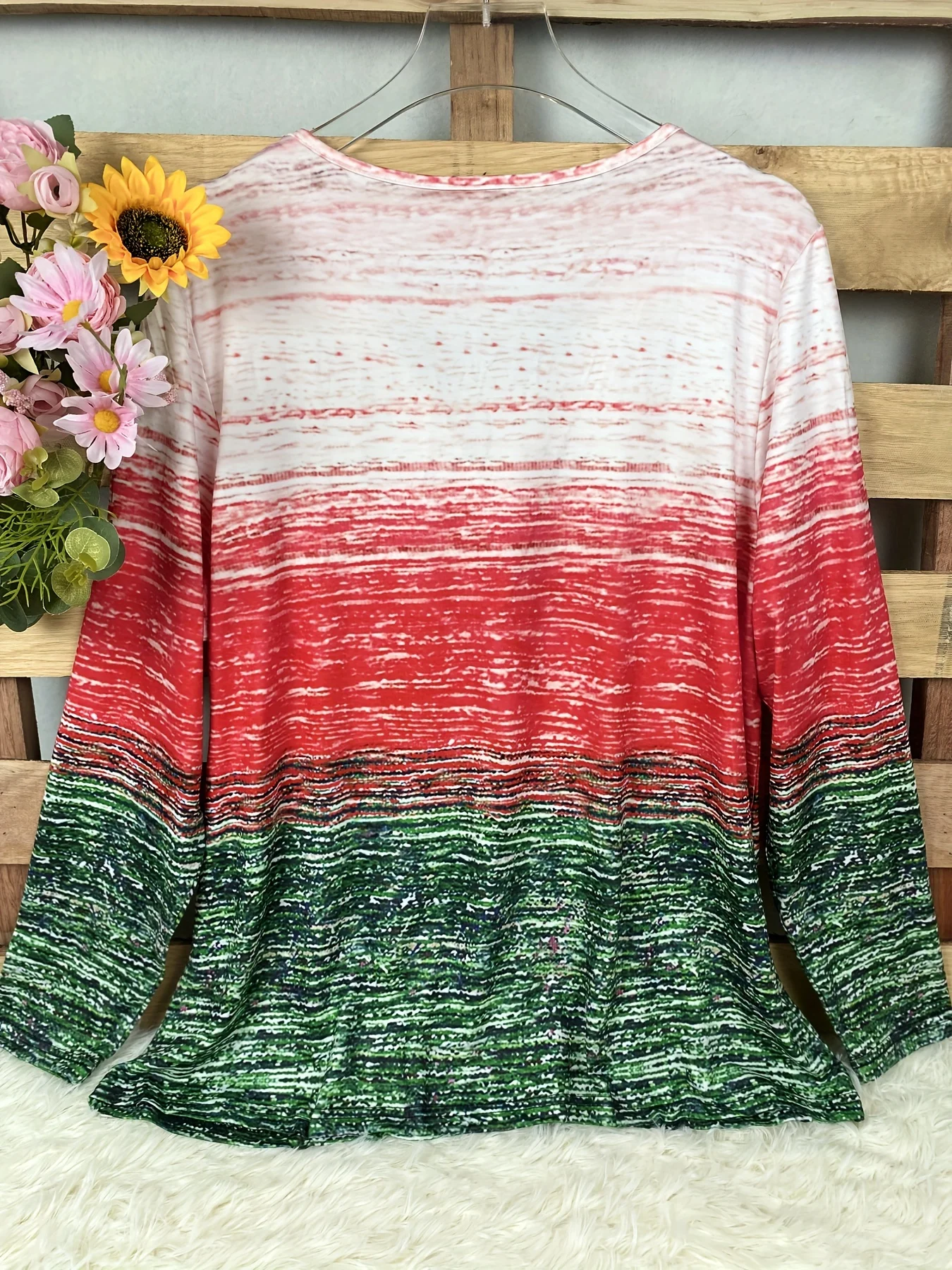 Plus Size Colorblock Gestreiftes T-Shirt Lässiges Rundhals-Langarm-T-Shirt Damen Plus Size Elegante Kleidung – Detail 12