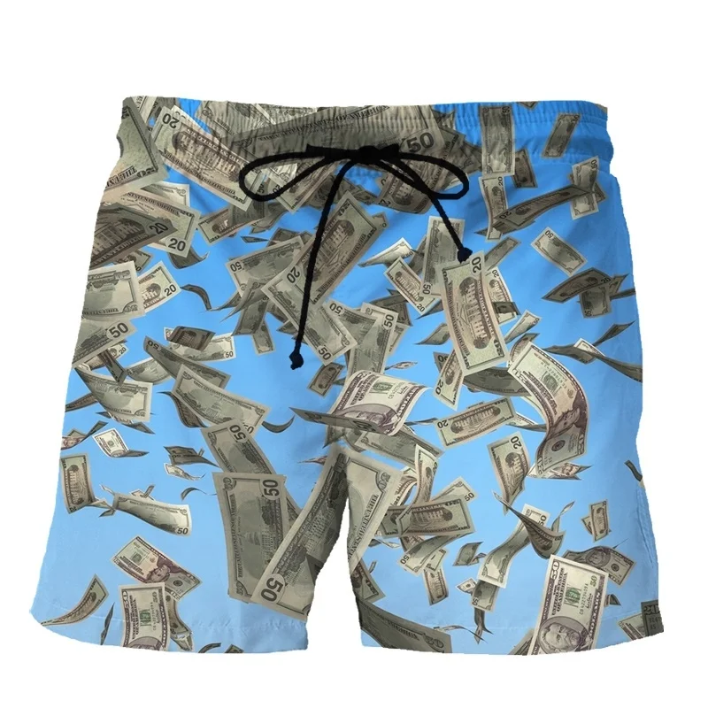 Engraçado 3D impresso Dollar Beach Shorts, Trunks de natação personalizados, Cool Street Short Pants, roupas femininas, moda infantil verão