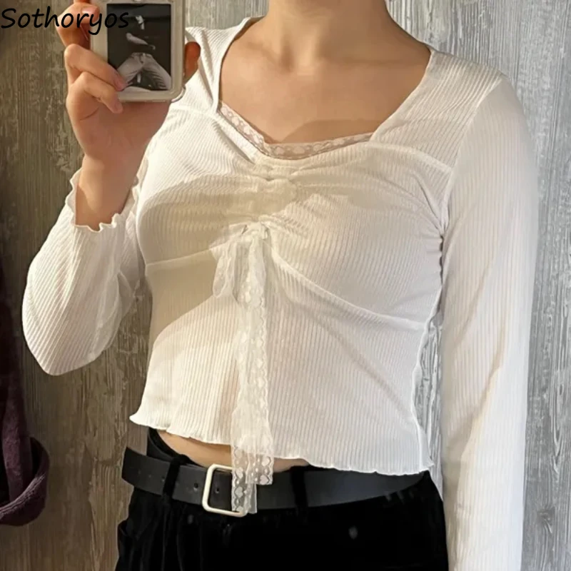 White Shirring Sleep Tops Women Casual Soft Lace Design All-match Gentle Sleepwear Home Inner Classic Korean Fashion Clothing