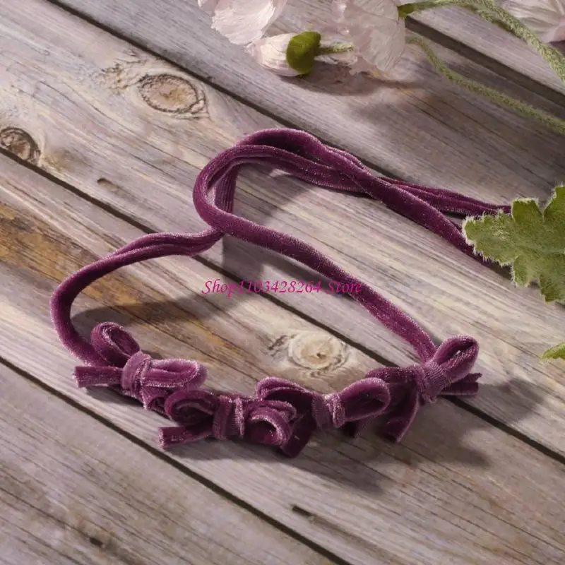 رومبير من الدانتيل المخملي الناعم لحديثي الولادة مع عصابة رأس على شكل فيونكة متطابقة، مجموعة ملابس أطفال فاخرة مريحة لالتقاط صور #2