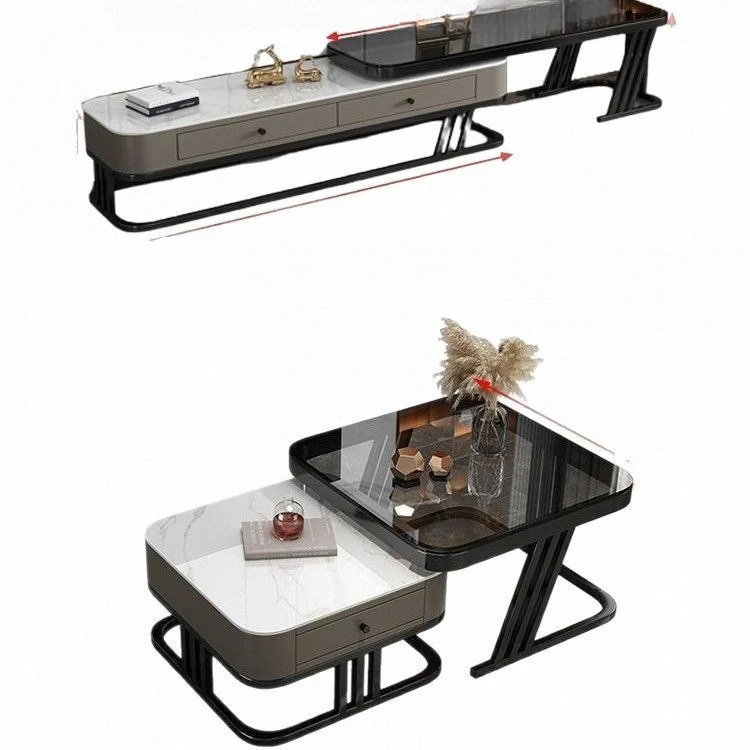 

Italian light luxury coffee table, bright rock slab living room household coffee table