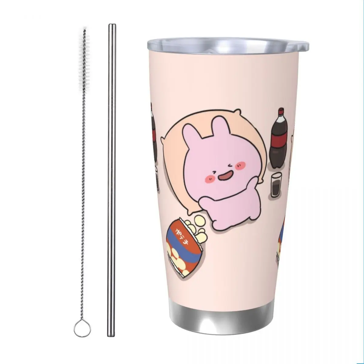 Asamimichaan Cute Asamimi 20oz Stainless Steel Car Mug Straw Thermal Iced Travel Cup Vacuum Insulated Coffee Hot Cup