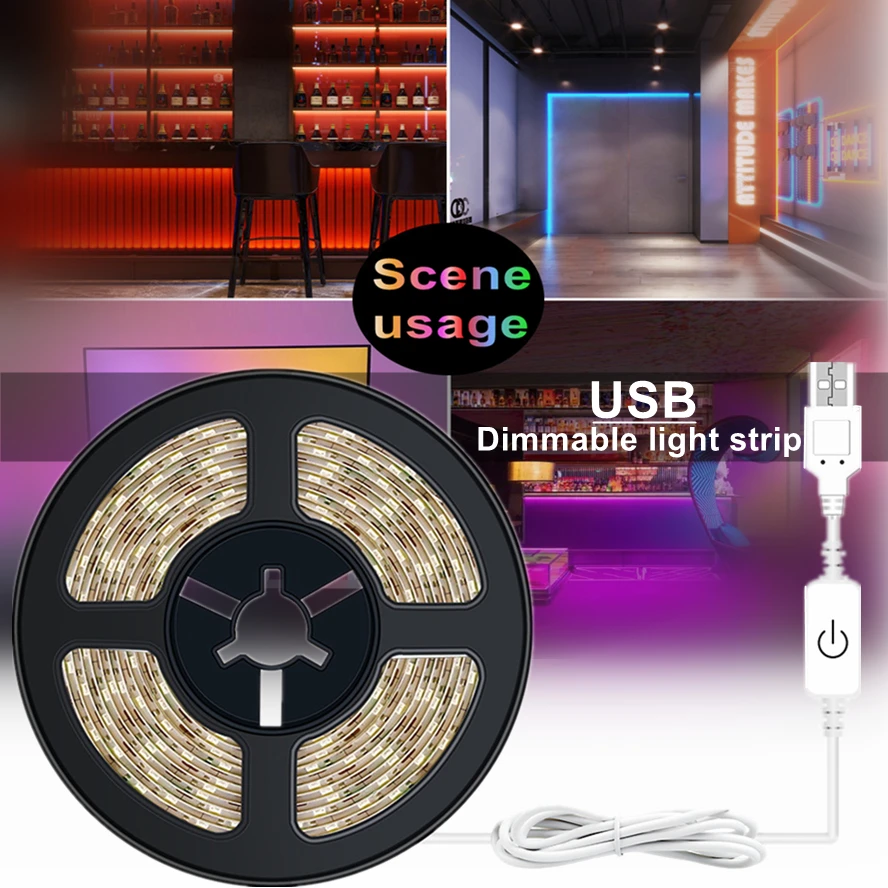 5M USB Touch Hand Scan Dimming SMD2835 5V LED Strip Home TV Background Staircase Decoration Flexible Lamp Strip Adhesive Backing