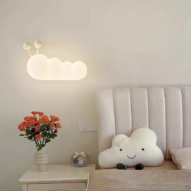 Pink Rabbit Lamp On White Clouds Cute Girl Bedroom Bedside Wall Lamps Modern Cartoon Children\'s Room Princess Room Wall Lights