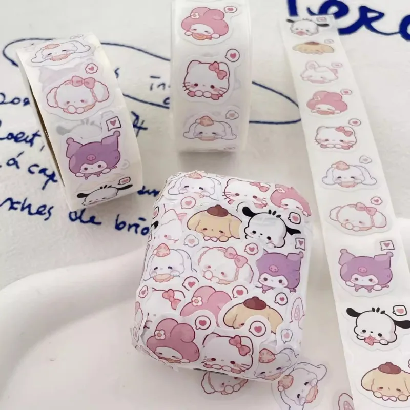 500pcs Sanrio Hello Kitty Kuromi Cinnamoroll Pochacco Anime Cartoon  Roll Sticker DIY Laptop Phone Diary Cute  Decorate Stickers