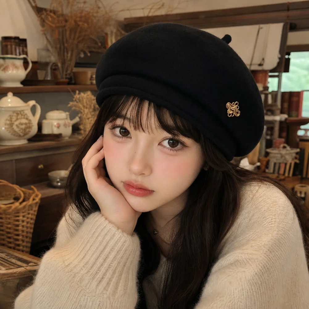 Wool Blend Slouchy For beret for Women with Distinctive Chinese Knot Detail Designed for Autumn Winter Wearability
