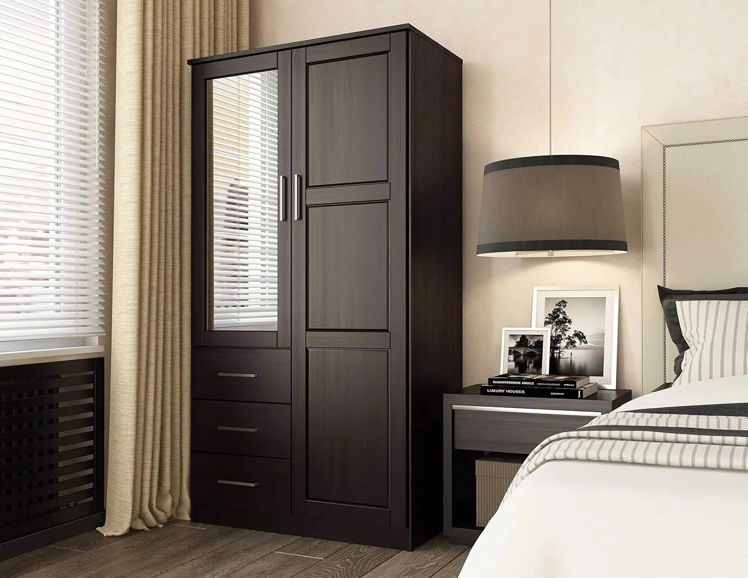 Wardrobes 100% Solid Wood Wardrobe with Mirror 37.75