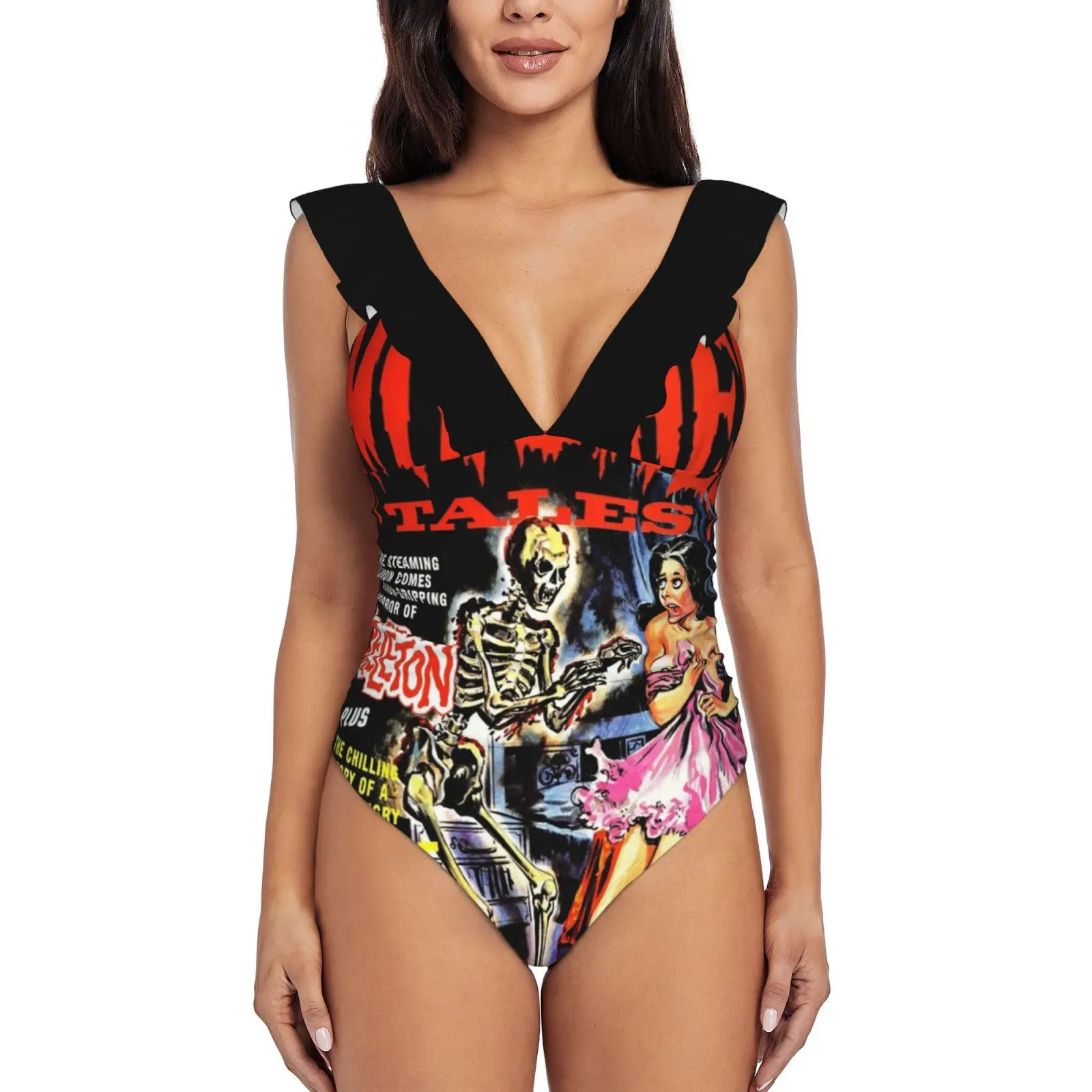 Vintage Horror Comic Sexy Print Swimwear Women One Piece Swimsuit Female Monokini Bathing Suit Swim Wear Vintage Horror Comic