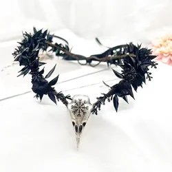 Halloween Floral Headpiece Girls Hair Wreath Greenery Ring Goddess Forehead Black Flower Crown