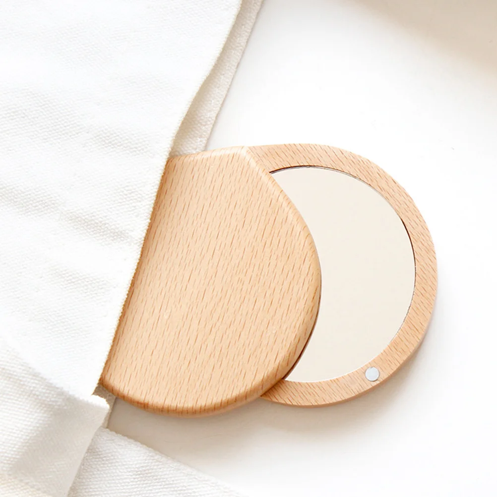 قطعة واحدة من مرآة مكياج خشبية صغيرة محمولة مقاومة للخدش وخفيفة الوزن للنساء والسيدات كاكي #2