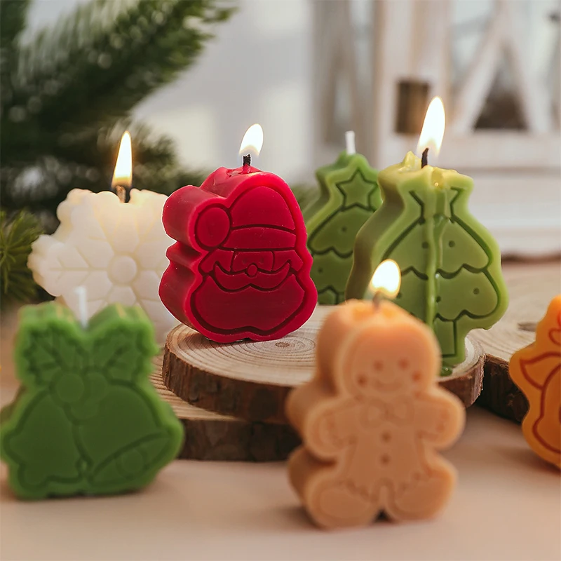 4PCS/Set Christmas Series Aromatherapy Candle Santa Gingerbread Candles Xmas Tree Fragrance Candle New Year Party Decoration