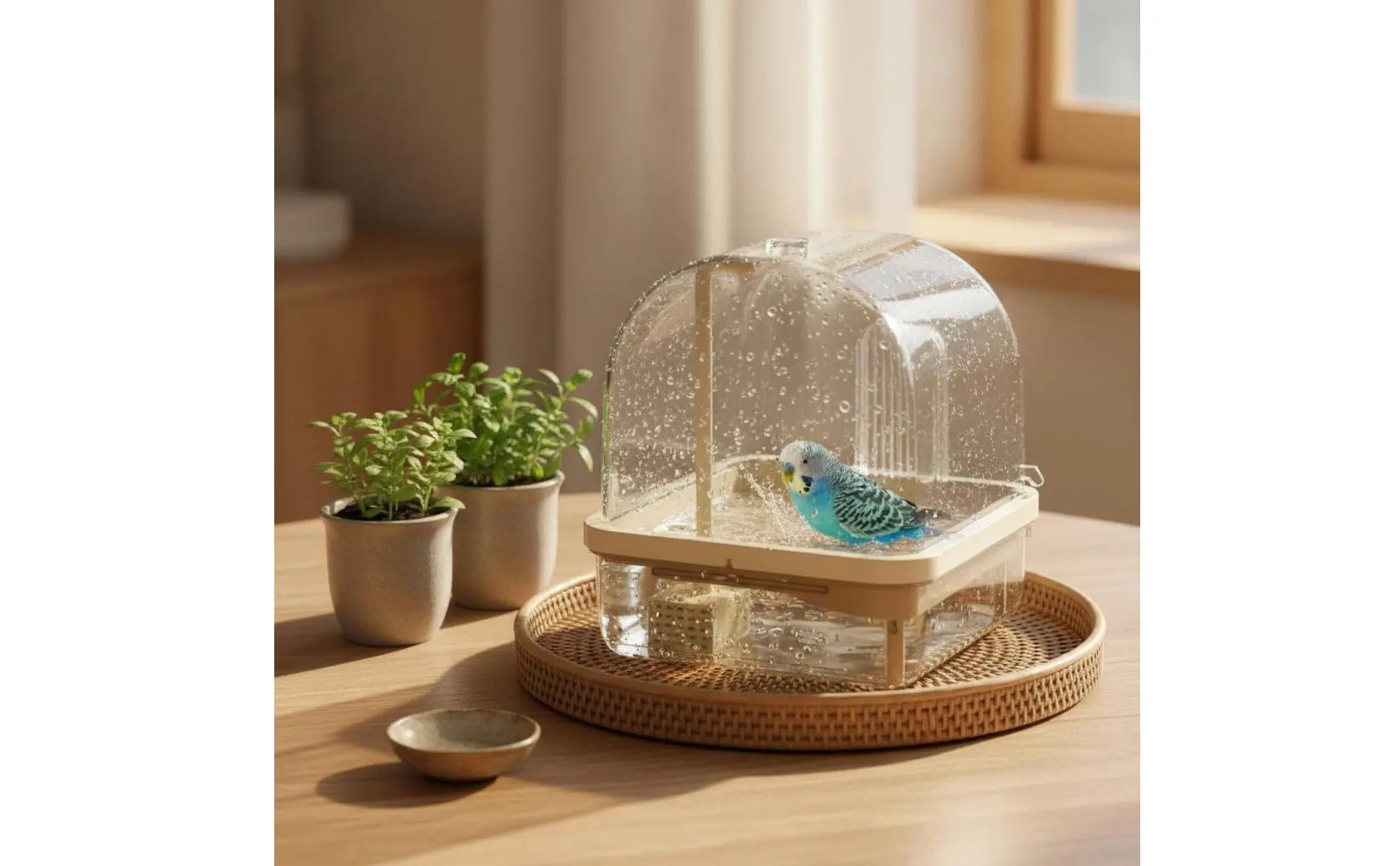 Hanging Avian Shower Transparent Panoramic View Enclosed Avian Bathing Box Parakeet Bath House Easy to Disassemble Pet Supplies