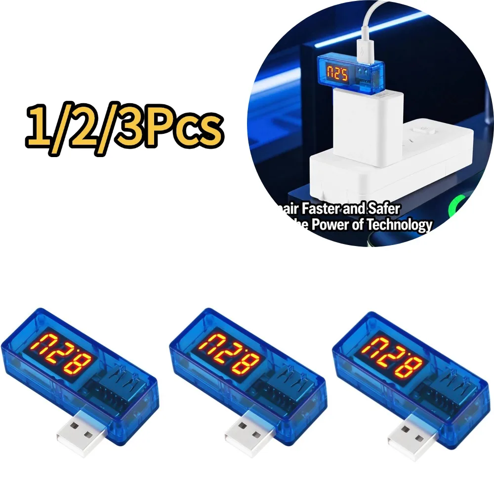 1-3PCS Digital USB Mobile Power Charging Current Voltage Tester Meter Mini USB Charger Doctor Voltmeter Ammeter Turn Transparent