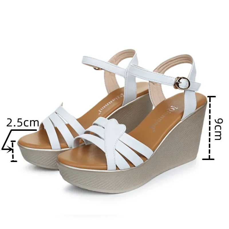 Elegant Thick Sole High Heels Wedges Shoes for Women Summer Shoes 2024 Soft Leather High Heels Sandals for Office Mom Beach