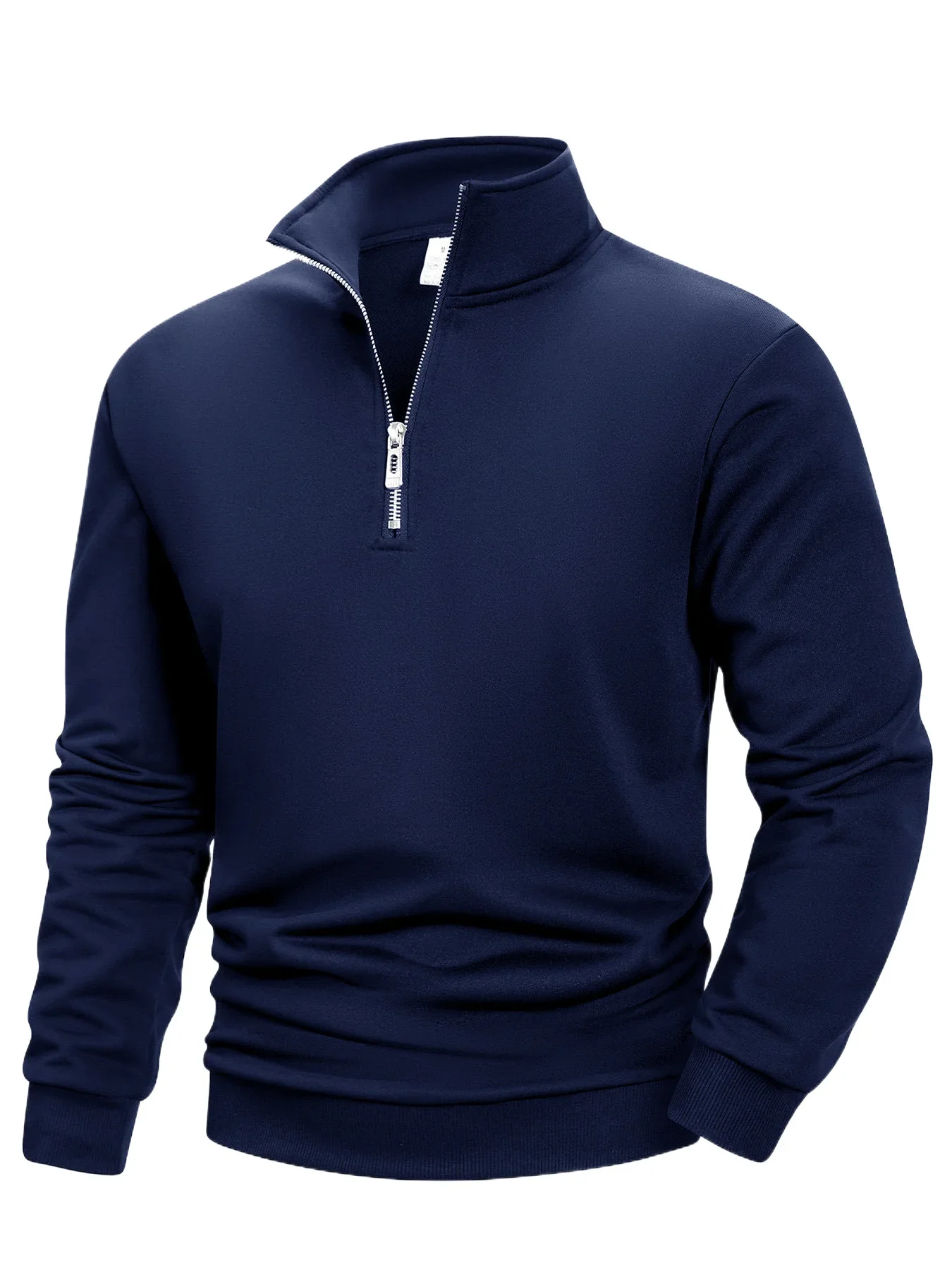 Autumn Men's Quarter Zip Up Sweatshirt Casual Mock Neck Pullover Solid Color Slim Fit Sweaters Outdoor Sport Stand Collar Tops