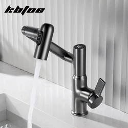 Gray Bathroom Basin Faucet Digital Display 360 Rotation Multi-function Stream Sprayer Hot Cold Water Sink Mixer Tap Deck Mounted