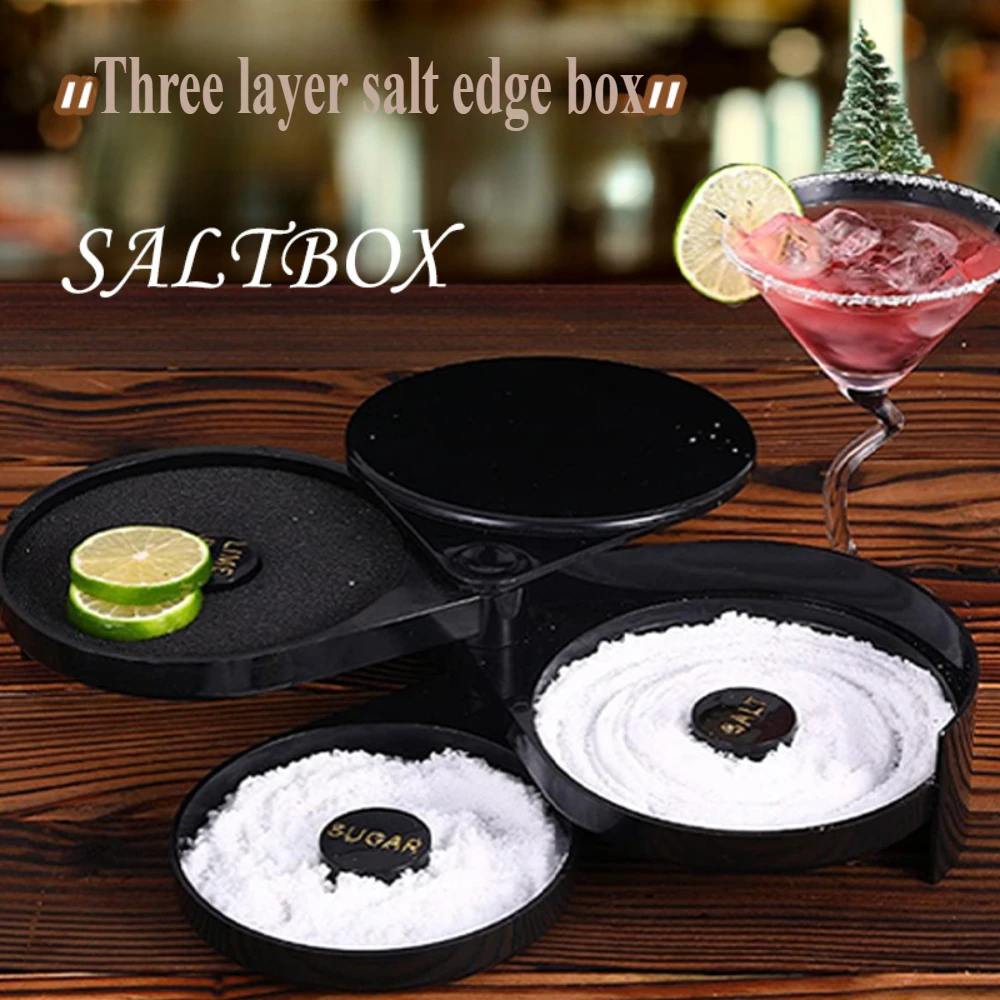 3 Tier Rotating Salt Rimmer Box Mixing Salt Sugar Rim Box Juice Cocktail Seasoning Rimmers Bartender Tool Bar Accessories