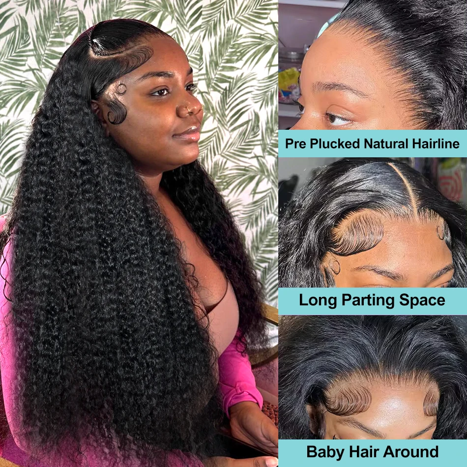 Peruca frontal encaracolada brasileira do laço da água para mulheres, cabelo humano pre arrancado, onda profunda, 13x4 HD, 250 densidade, 30 ", 40"