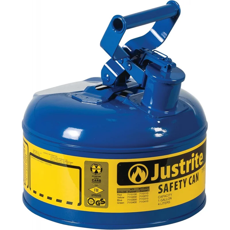 

1 Gallon Type I Blue Safety Can for Kerosene with Flame Arrester and Self-Closing Lid, Made in USA, Galvanized Steel Flammab