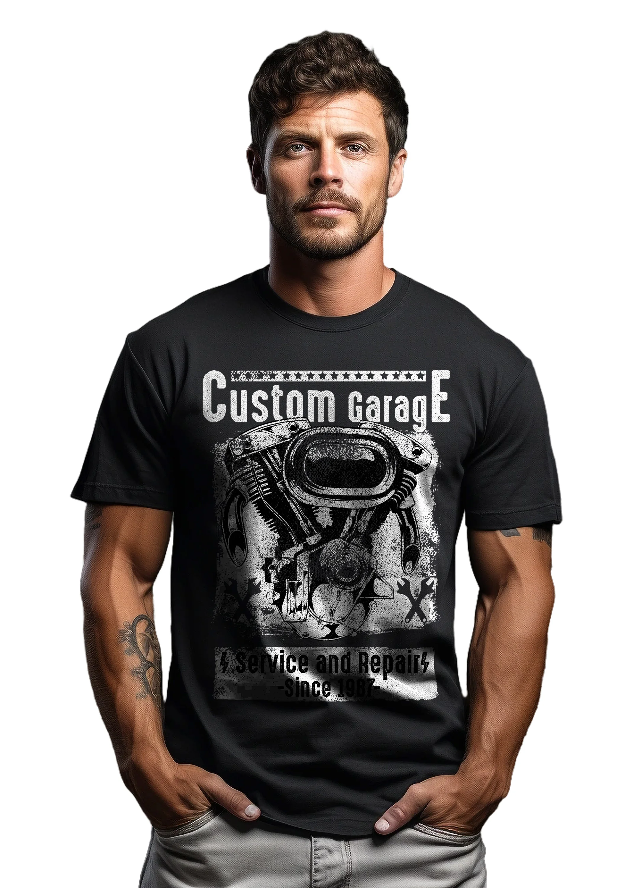 

Футболка ShirtShack Biker Custom Garage Service-Rev up the Fun! Забавная футболка,