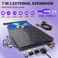 7 in 1 External DVD Drive with USB3.0&Type C DVD Burner Optical Disk Drive Recorder CD/DVD Player CD Writer for Laptop Desktop
