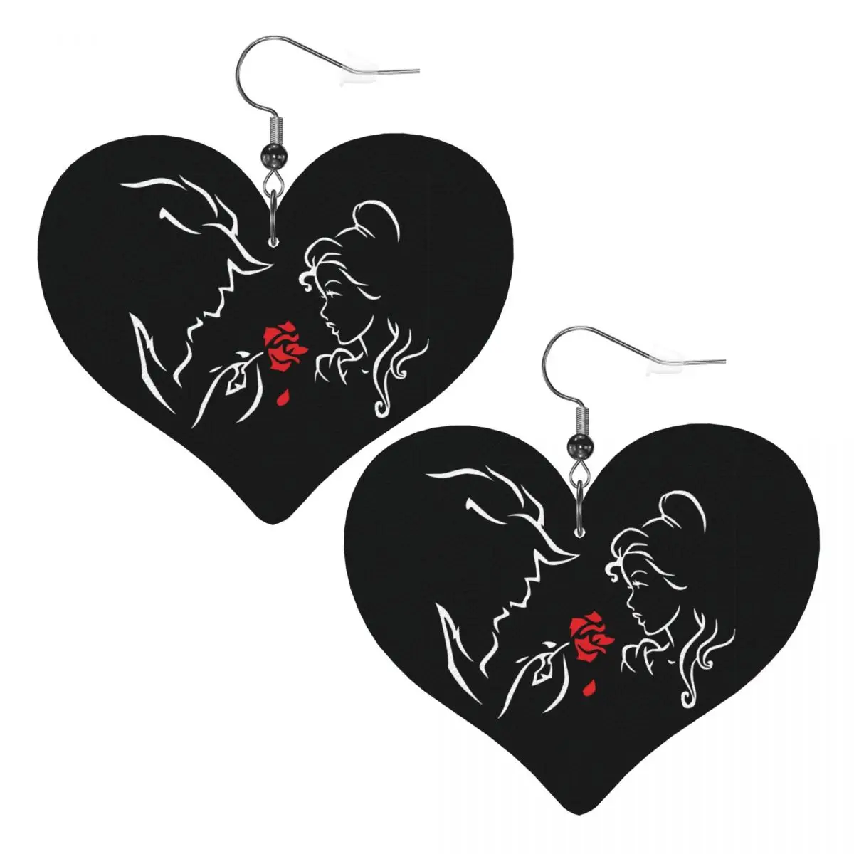 

Изящные серьги-подвески в форме капли из ПВХ-кожи с принтом «Красавица и Чудовище» для подарков, изящные украшения