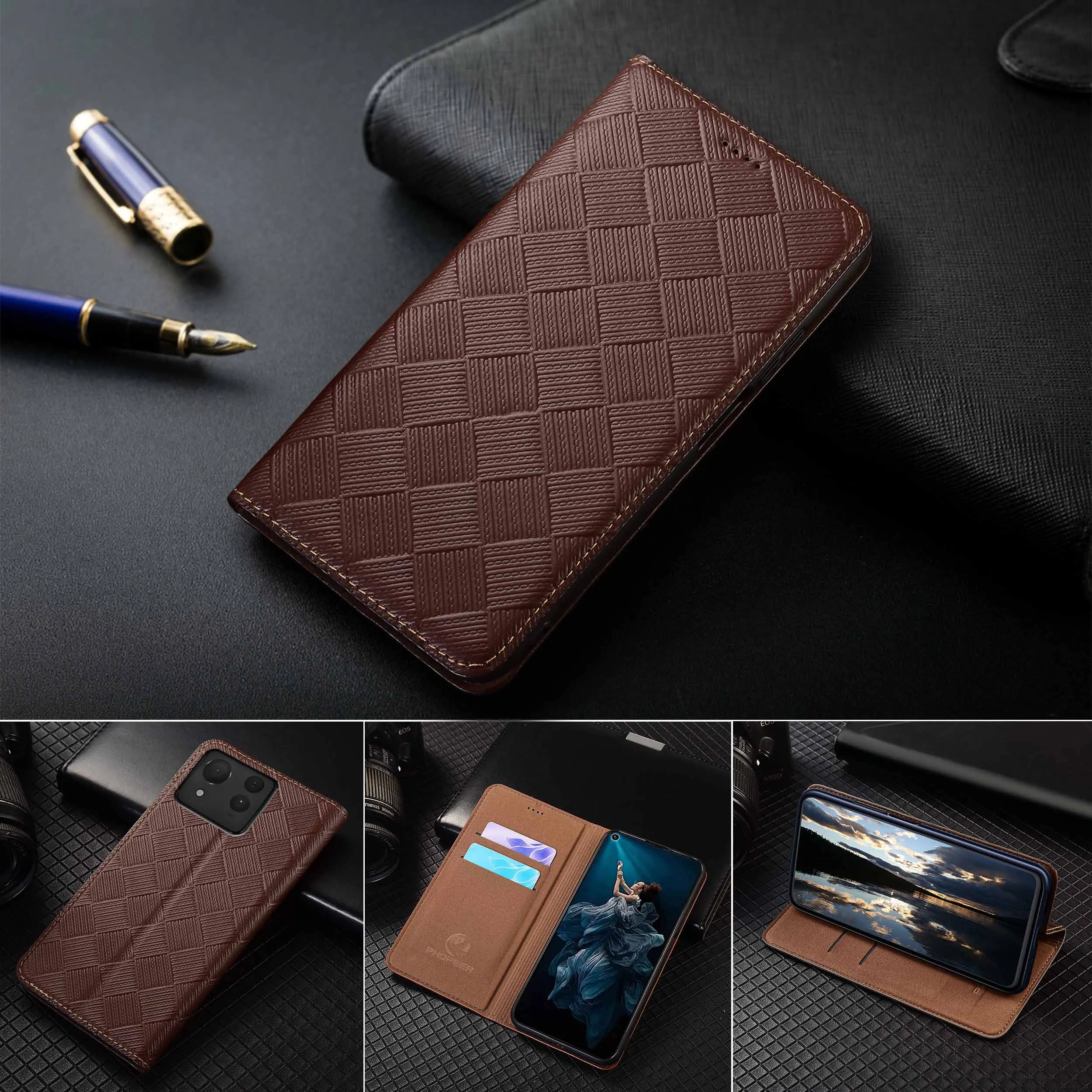 

For Asus Zenfone 5 5Z 6 7 8 9 10 11 12 Ultra Flip ZE630KL ZE620KL Pro Knit Pattern Of Genuine Leather Flip Phone Cover Case