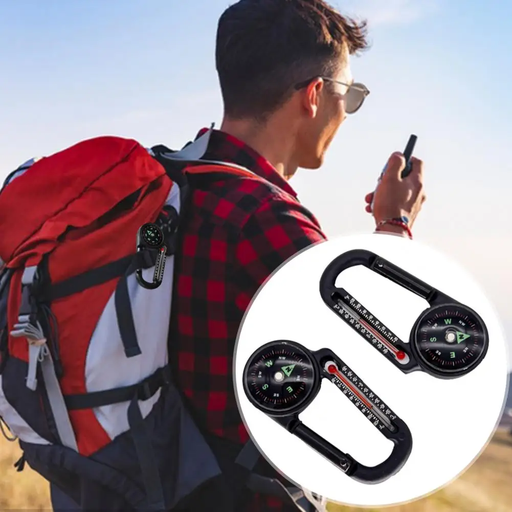 Outdoor Compass Compact Zinc Alloy Carabiner Compass with Thermometer Portable Survival Handheld Tool for Easy Navigation