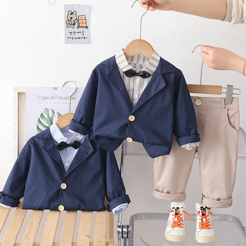 New Spring Autumn Baby Boys Clothes Set Children Coat Shirt Pants 3Pcs/Set Kids Gentleman Suit Infant Outfits Toddler Clothing