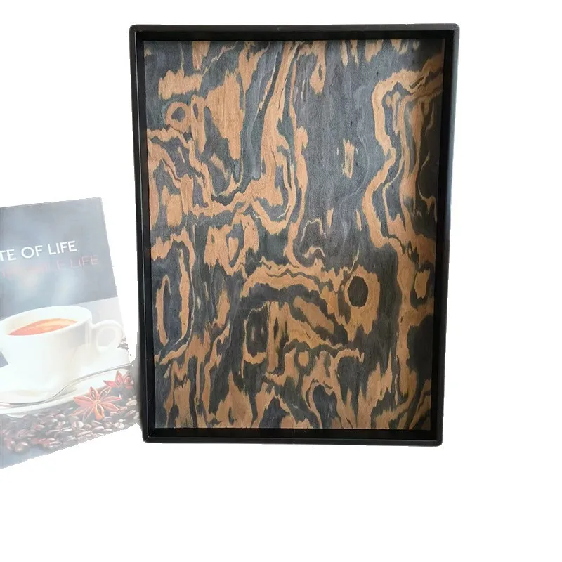 

Light luxury high-end leather black edge abstract wood grain tray