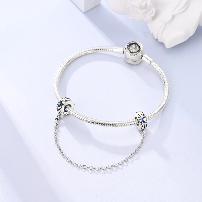 Silver-Plated Rainbow Moon Safety Chain Charms Fit Original Bracelets Bag Keychain Charms Beads Pendant Diy Women Jewelry Gift view 4