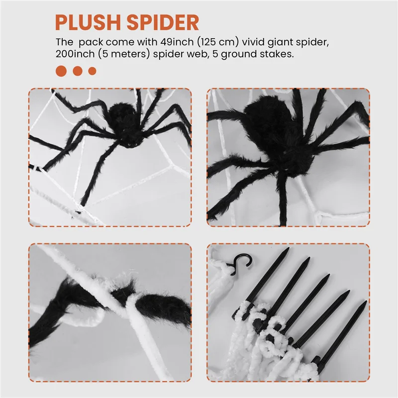 Y22A - Dekoracje Halloweenowe na Zewnątrz: 200-calowa Pajęczyna i 49-calowy Gigantyczny Pająk, Dekoracje na Halloween na Podwórko, Akcesoria na Imprezę