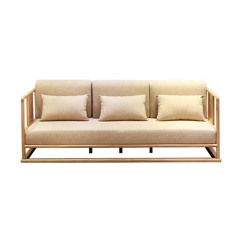 

Chinese Style Living Room Furniture Solid Wood Frame Three Seater Sofa Bed with Sponge Cushion