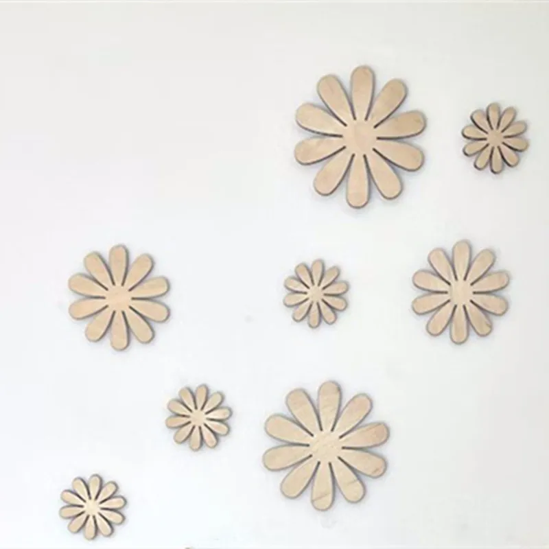 INS Nordic Wooden Flower Wall Sticker Set Kids Room Decoration Crafts Wood Daisy Flowers Ornament Baby Nursery Decor Photo Props