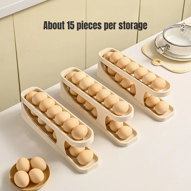 Kitchen Egg Storage Organization Tray Rolling Egg Dispenser Dual Layer Food Grade Plastic Egg Holder for Refrigerator Storage