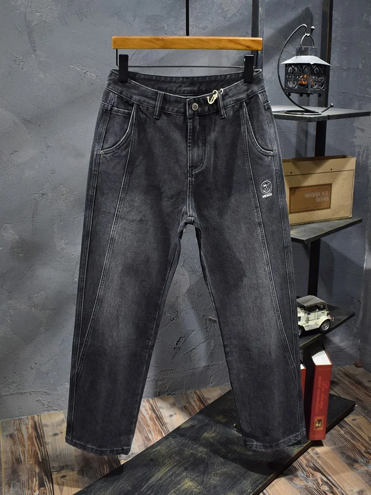 

Мужские прямые джинсы с талией в стиле пэчворк, повседневные джинсы свободного кроя, весенне-осенние удобные прямые брюки-трубы