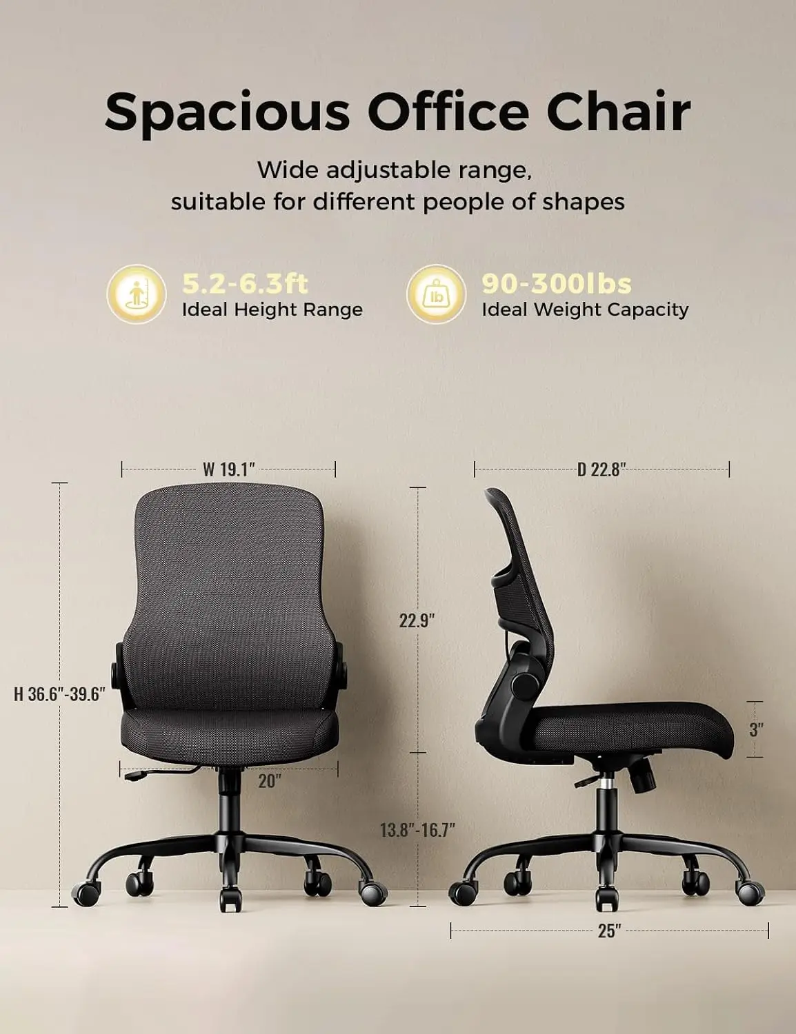 Mesh Office Chair Armless Ergonomic Desk Chair Small Spaces, Customized