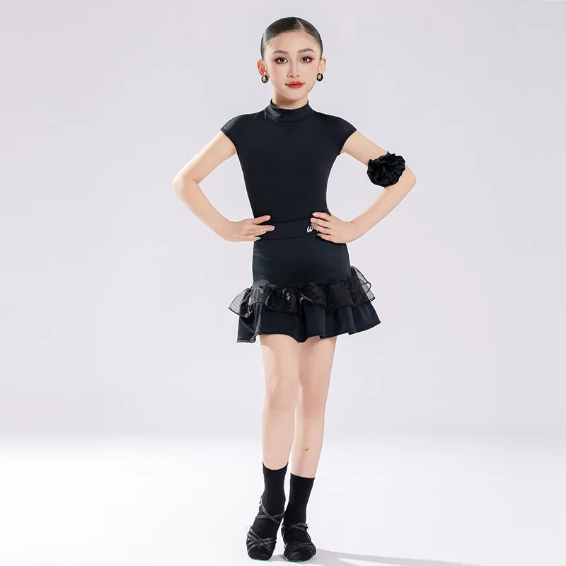 

Новая одежда для соревнований по латиноамериканским танцам 2026 года для девочек: костюм с коротким рукавом и разрезной юбкой для ча-ча-ча, румбы, латиноамериканских танцев XH4471