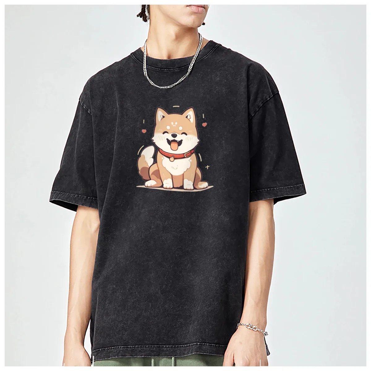 Animal Illustration Lovely Akita dog Tokyo Shiba Inu Oversized t shirt men Women Fashion Casual Vintage Washed Cotton HIPHOP TOP