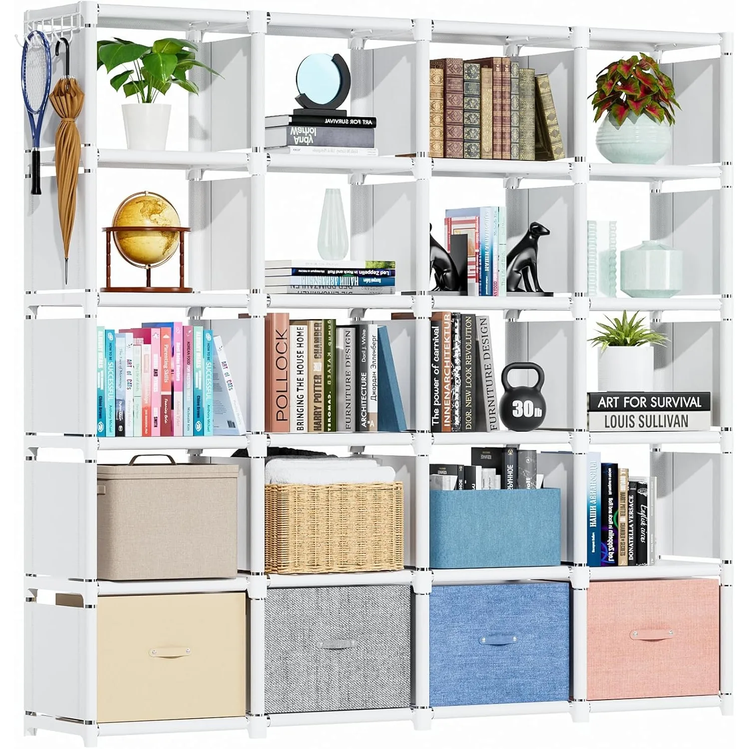 

Book Shelf, 20 Cube Storage Organizer, DIY Bookcase, Metal Cube Bookshelf, Tall Book case for Bedroom, Living Room, Office,